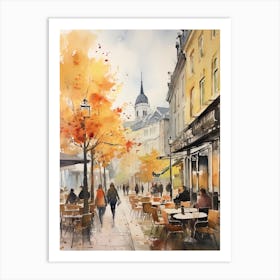 Oslo Norway In Autumn Fall, Watercolour 4 Art Print