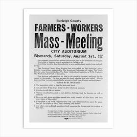 Mass Meeting Poster, Burleigh County, North Dakota By Russell Lee Art Print