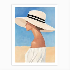 Woman In White Hat Art Print