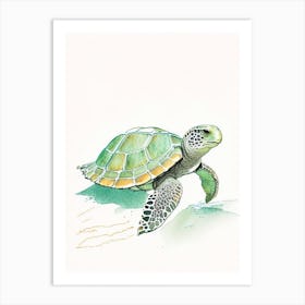 Conservation Sea Turtle, Sea Turtle Pencil Illustration 3 Art Print