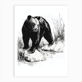 Malayan Sun Bear Standing On A Riverbank Ink Illustration 4 Art Print