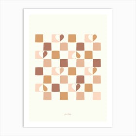 Boho Brown Checkerboard Hearts Art Print