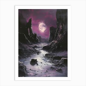 Full Moon In The Valley, Bichromatic, Surrealism, Impressionism Art Print