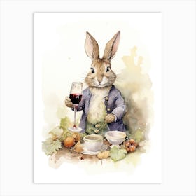 Bunny Tasting Wine Rabbit Prints Watercolour 2 Art Print