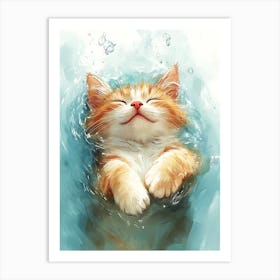 Happy Orange Cat Floating on Water 13 Art Print