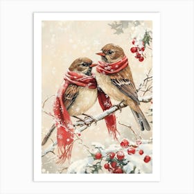 Winter Birds With Red Scarf Art Print