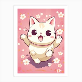 Kawaii Cat Drawings Running 2 Art Print