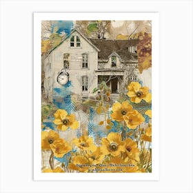 Ochre Flowers Scrapbook Collage Cottage 3 Art Print