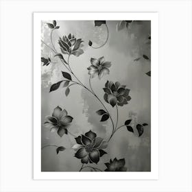 Black And Silver Floral Wallpaper Art Print