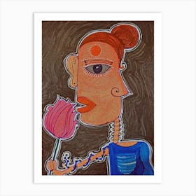 Girl With A Flower Art Print