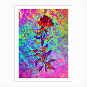 Yellow Wallflower Bloom Botanical in Acid Neon Pink Green and Blue n.0123 Art Print