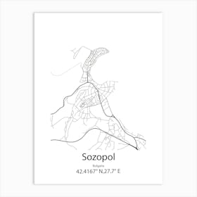 Sozopol,Bulgaria Minimalist Map Art Print