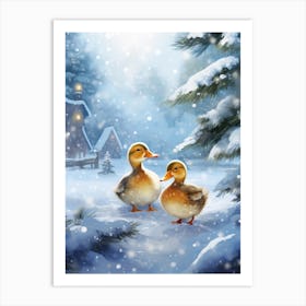 Animated Winter Snow Ducklings 3 Art Print