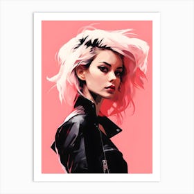 Punk Girl In Black Leather Jacket Art Print