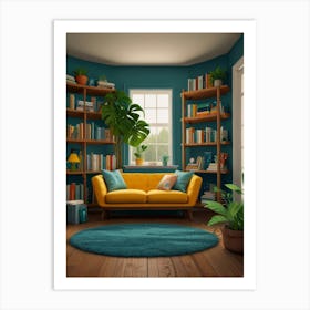 Living Room With Bookshelves Art Print