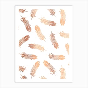 Scattered Western Faux Copper Metallic Gradient Feathers Art Print