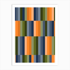 Blue and green and orange stripes Abstract Art Print