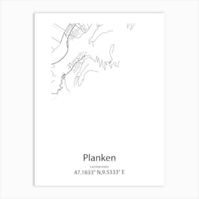 Planken,Liechtenstein Minimalist Map Art Print