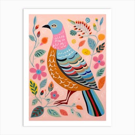 Pink Scandi Partridge 1 Art Print