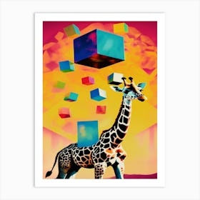 Surrealist Giraffe With Cubes Art Print