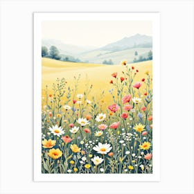 Spring Wildflowers Field Framed Wall Artn Vintage Floral Wall Decor Botanical Landscape Art Print