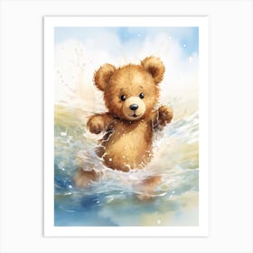 Swimming Teddy Bear Painting Watercolour 1 Art Print