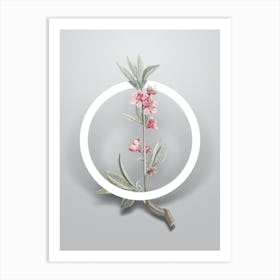 Vintage Pink Flower Branch Minimalist Floral Geometric Circle on Soft Gray n.0554 Art Print