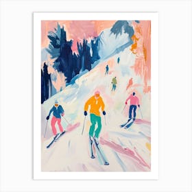 Skiers Matisse Style Winter Snow Painting Art Print