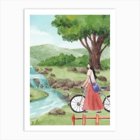 Girl With A Bicycle Art Print