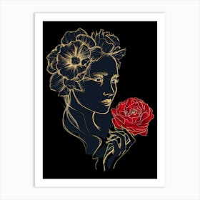 Woman Holding A Rose Art Print