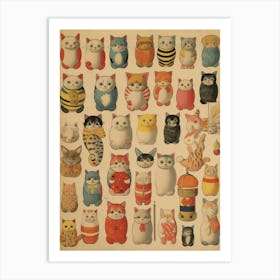 Collection Of Vintage Japanese Cats Kitsch Art Print