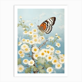 Butterflies In The Daisies Japanese Style Painting 1 Art Print