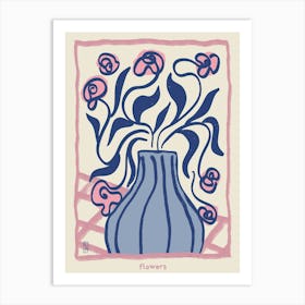 Cute pink beige abstract flowers in a vase, Neutral retro poster, Flower market Art Print