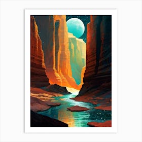The Grand Canyon ~ River Moon ~ America Travel Adventure Visionary Wall Decor Futuristic Sci-Fi Trippy Surrealism Modern Digital Psychedelic Cubic Fantasy Art Full Moons Stars Mandala Spiritual Fractals Space Vibrant Art Print
