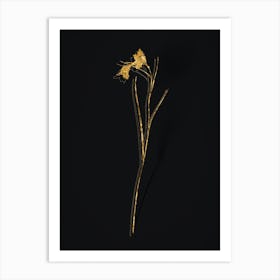 Vintage Blue Pipe Botanical in Gold on Black n.0382 Art Print