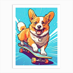 Corgi Dog Skateboarding Illustration 1 Art Print