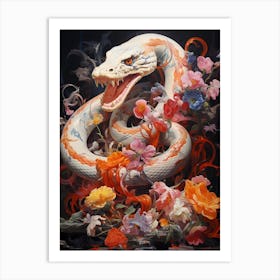 Snake With Flowers Art Print