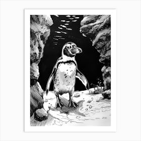 African Penguin Exploring Underwater Caves 3 Art Print