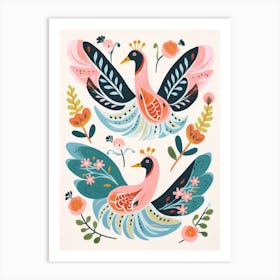 Folk Style Bird Painting Swan 3 Art Print