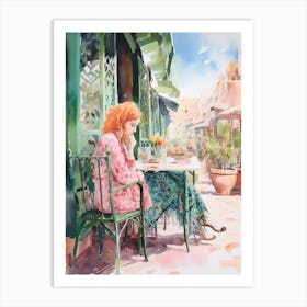 At A Cafe In Marrakech Morocco 2 Watercolour Art Print