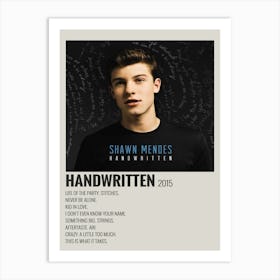 Shawn Mendes Handwritten 2015 Poster 1 Art Print