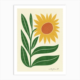 Sunflower Modern-Retro Yellow and Green Wild Flower Art Print Art Print