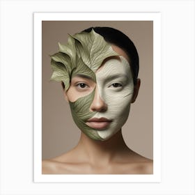 Woman With Leaves On Her Face Art Print