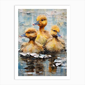 Ducklings Swimming Mixed Media Collage 4 Art Print