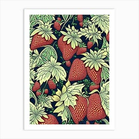Bunch Of Strawberries, Fruit, William Morris Style 3 Art Print