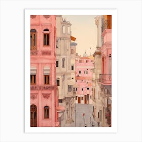 Istanbul Turkey 4 Vintage Pink Travel Illustration Art Print