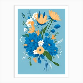 Beautiful Flowers Illustration Vertical Composition In Blue Tone 4 Art Print