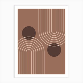 Mid Century Modern Geometric cI in Rustic Brown Wood Mocha (Rainbow and Sun Abstraction) Art Print