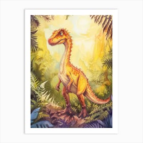 Watercolour Troodon Dinosaur In The Plants 4 Art Print