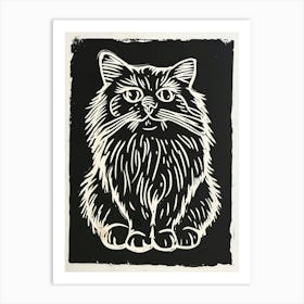 Persian Cat Linocut Blockprint 5 Art Print